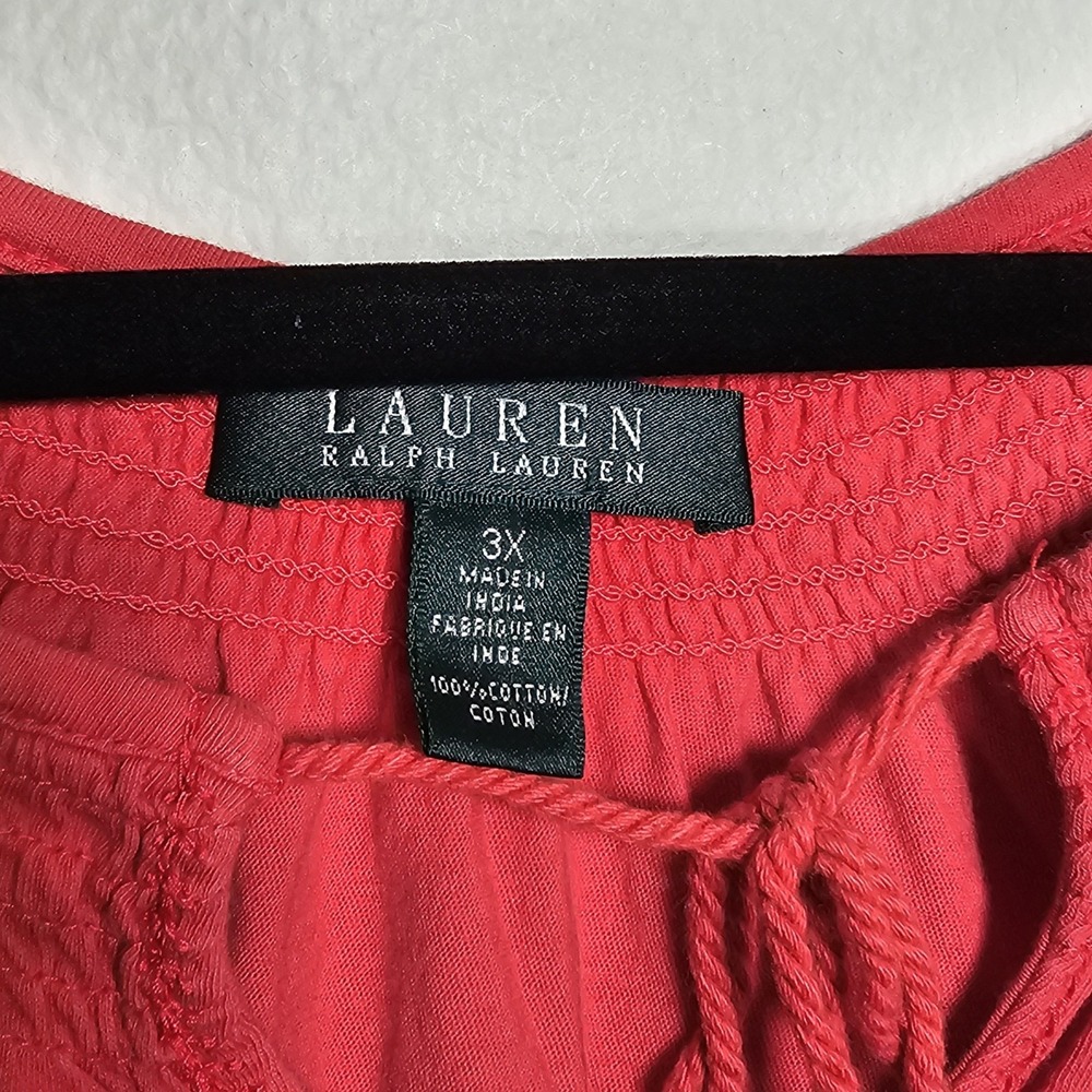 Lauren Ralph Lauren Womens 3X Red Neck Tie Boho Top Stretchy Embroidered Blouse - Picture 6 of 7